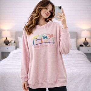 Vintage Gulf Shores Alabama Embroidered Tropical Terry Cloth Pastel Sweatshirt